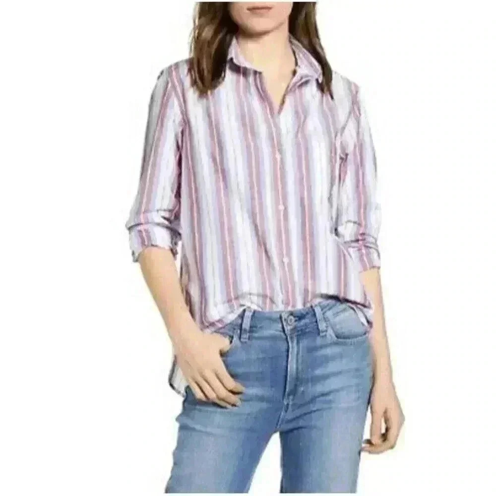 Grayson Women's The Hero Button-Down Shirt Jasmine Striped 02 Small NEW. 100